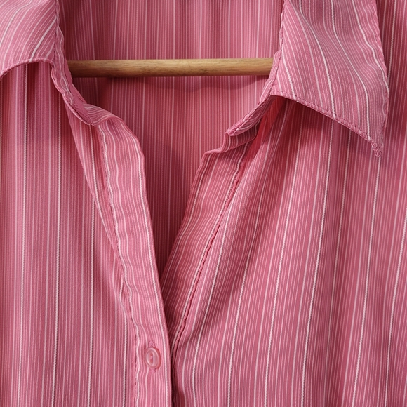 Pink Button Front Pinstriped Short Sleeve Blouse Size 18 - Picture 2 of 7